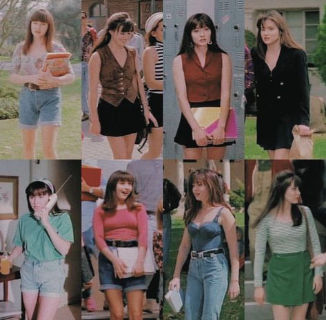 90210 Outfits, 90210 Fashion, Fashion Brenda, Brenda Walsh, Moda Curvy, 90s Inspired Outfits, Tv Show Outfits, Look Retro, Outfit 90s