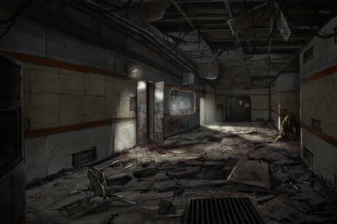 Last Of Us Art, Apocalypse Landscape, English Projects, Abandoned Factory, Digital Story, Apocalypse Art, Abandoned Hospital, Sci Fi Environment, Rpg Map