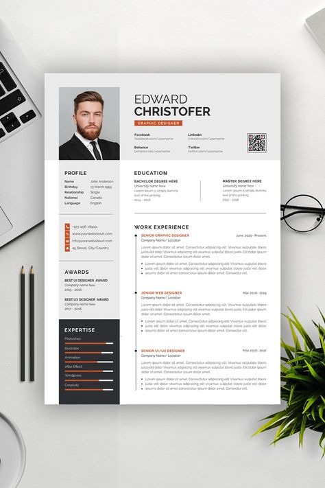 Clean and modern Resume/CV template designed to help you get that great job. All main elements are editable and customizable. You can change images with the smart object. #resume # resumetemplate #cv #resumedesign #Job cleanresume #freebies #minimalresume #professionalresume #resumedesign #psdresume #designerresume Career Change Cover Letter, Cv Photo, Curriculum Vitae Design, Design Cv Template, Cv Design Professional, Professional Resume Design, Change Images, Curriculum Vitae Template, Minimal Resume