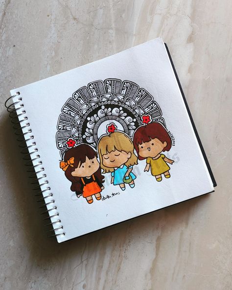 Friends forever 👭👭 Friendship Drawing Ideas, Friends Mandala Art, Zentangle Mandela, Best Friend Crafts, Best Friend Sketches, Scape Painting, City Scape Painting, Mandala Illustration, Mandala Ideas