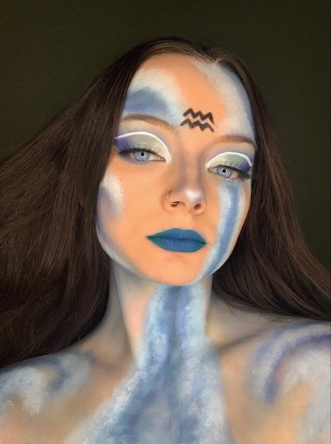 Aquarius Halloween Costume, Zodiac Face Paint, Aquarius Makeup Ideas, Aquarius Rising Makeup, Aquarius Costume, Aquarius Makeup Zodiac Signs, Zodiac Makeup Looks, Aquarius Makeup, Zodiac Party