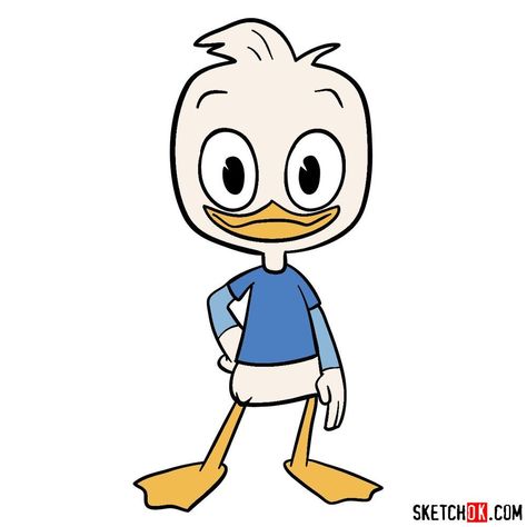 How to draw Dewey Duck (2017) Derpy Duck Drawing, Duck Tales Drawings, How To Draw Daffy Duck, Dewey Duck, How To Draw Ducktales 2017, Ducktales Webby X Dewey, Easy Cartoon Drawings, Duck Tales, Princess Drawings