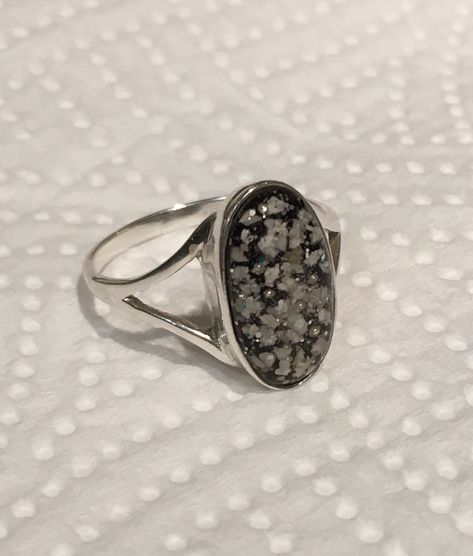 Cremation ashes in resin , sterling silver ring. Made by me. Ashes In Resin, Son Poems, Memorial Jewelry Ashes, Cremation Ashes, Memorial Jewelry, Druzy Ring, Made By Me, Sterling Silver Ring, Silver Ring