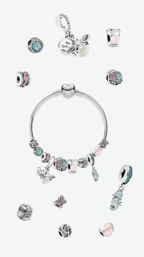 Pandora Bracelet Pink And Blue, Blue Pandora Bracelet, Pandora Bracelet Designs, Pandora Blue, Xmas Wishlist, Pandora Bracelet, Blue Bracelet, Pandora Charms, Bracelet Designs