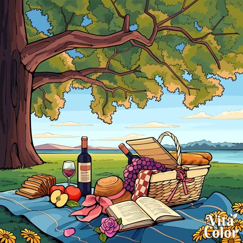 Picnic Drawing, Picnic Illustration, Aphmau Fan Art, Watercolor Paintings Nature, Artistic Pictures, Calendar Wallpaper, Krishna Painting, Color Pencil Art, Winter Art