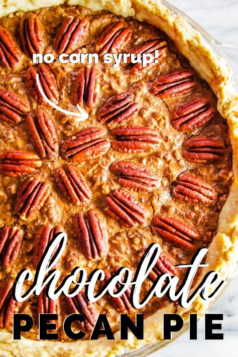 The best homemade chocolate pecan pie recipe using no corn syrup! Combine dark chocolate, Grade A maple syrup and dark brown sugar to create this delicious homemade pie. #pecanpie #pie #homemade #Cleverlysimple Cleverly Simple, Chocolate Pecan Pie Recipe, Pie Homemade, Hot Fudge Cake, Hot Chocolate Fudge, New Year's Desserts, Dark Brown Sugar, Chocolate Pecan Pie, Single Serve Desserts