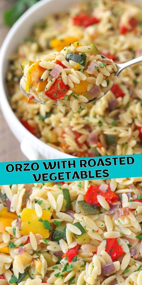 Orzo Primavera, Rice With Mixed Vegetables, Orzo Side, Orzo With Roasted Vegetables, Orzo Recipes Side, Vegetable Rice Recipe, Orzo Dishes, Pasta Side, Quick Rice