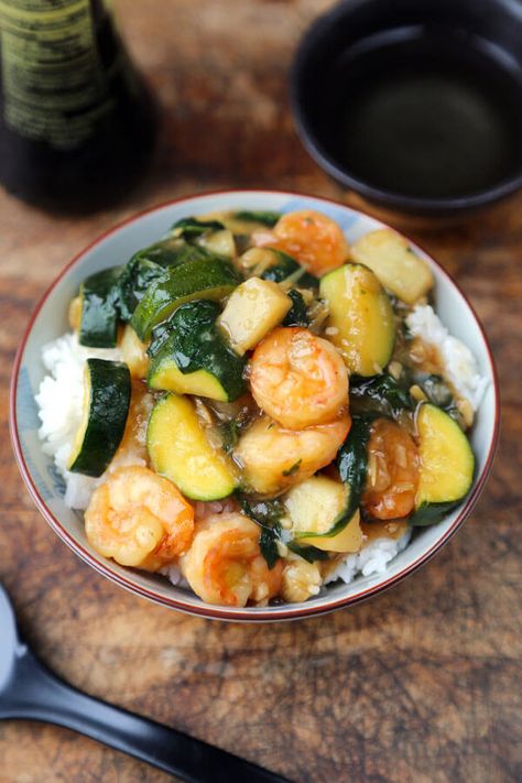 Shrimp Ankake Donburi (with Zucchini and Potatoes) | Pickled Plum | Easy Asian Recipes Zucchini And Potatoes, Donburi Recipe, Healthy Japanese Recipes, Japanese Diet, Easy Japanese Recipes, Pescatarian Recipes, Japanese Cooking, Japanese Dishes, Dinner Dishes