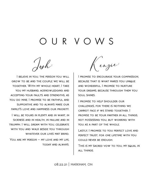 Personalized Wedding Vows Customized Digital Downloadable - Etsy Acrylic Wedding Vows, Vows For High School Sweethearts, Bride Wedding Vows Beautiful, How To Write Wedding Vows To Wife, Wedding Vows Card Design, Wedding Vow Format, Wedding Vows Outline, Writing Own Wedding Vows, With This Ring Vows