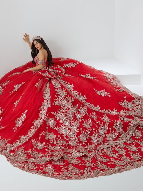 Quinceanera Dresses Red, Quinceanera Collection, Debutante Ball, Tulle Balls, Dress With Train, Metallic Embroidery, Sweet Party, Off Shoulder Gown, Gown Skirt