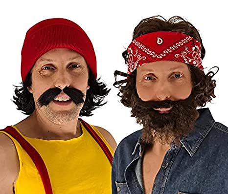 Couple Halloween Costumes Guy With Beard, Costumes With Mustaches, Couple Halloween Costumes Mustache, Mustache Costume Ideas, Couples Costumes For Men With Beards, Costumes With A Beard, Mustache Costume, Costume Closet, Halloween Group