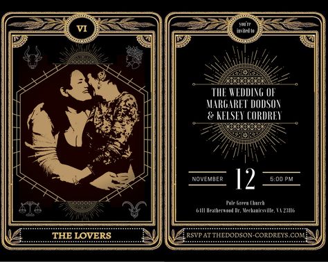 The Lovers Tarot Card Wedding Invitation, Tarot Card Invitation, Tarot Wedding Invitations, Folky Wedding, Tarot Card Wedding Invitation, Tarot Card Wedding, Spooky Wedding, Witchy Wedding, Dates Ideas