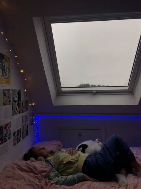 Attic Room Window, Attic Suite Bedrooms, Triangle Ceiling Bedroom, Slanted Roof Room, Skylight Above Bed, Ceiling Window, Roof Room, Velux Windows Bedroom, Skylight Bedroom