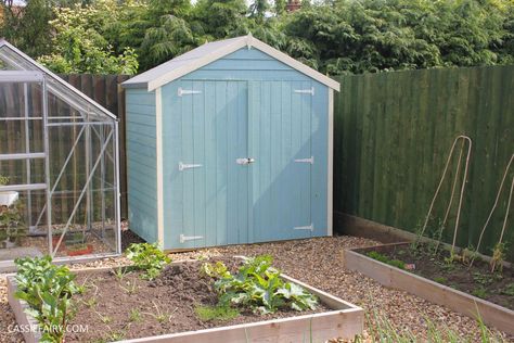 diy painting and installing small shed - duck egg blue beach hut in garden-27 Small Shed, Balinese Decor, Seaside Paintings, Life On A Budget, Upcycled Projects, Small Sheds, Backyard Sheds, Potting Sheds, Potting Shed