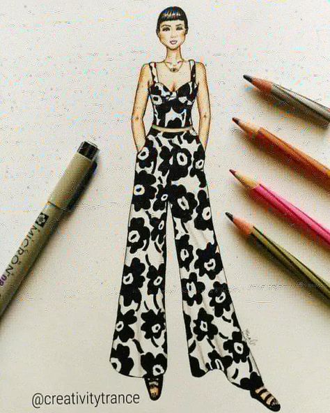 Finally found some inspiration to sketch!! Inspiration is the print of @marimekkoaustralia worn by awesome... Theme Illustration, Fashion Model Drawing, Fashion Model Sketch, Fashion Illustration Tutorial, Fashion Illustration Collage, Fashion Design Books, Fashion Figure Drawing, Fashion Illustrations Techniques, Fashion Drawing Tutorial