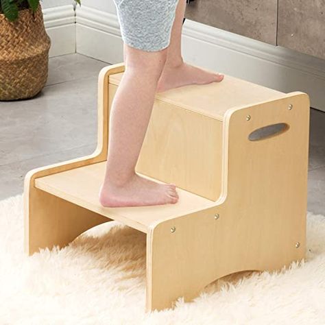 Amazon.com : Wooden Toddler Step Stool for Kids, WOOD CITY Bathroom Potty Stool & Kitchen Stool, Two Step Stool for Bedroom, Children's Stool with Handles and Safety Non-Slip Pads : Baby Potty Stool, Bathroom Step Stool, Step Stool For Kids, City Bathrooms, Toddler Step Stool, Kids Potty, Bed Steps, Stool Kitchen, Kitchen Step Stool