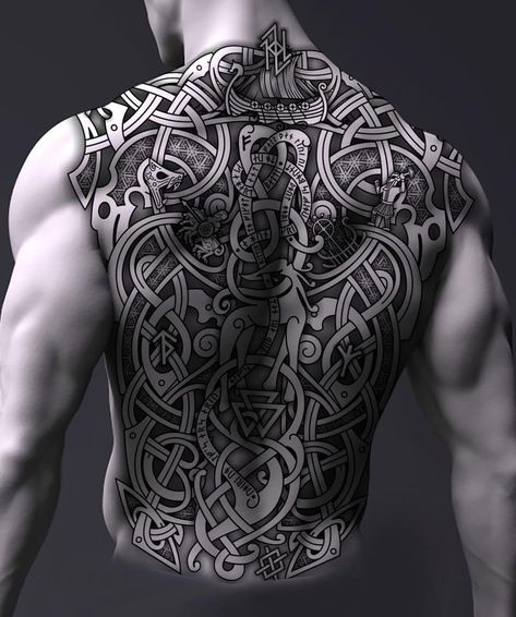 Nordic Chest Tattoo Men, Nordic Back Tattoo Men, Nordic Back Tattoo, Viking Back Tattoo, Tattoo Backgrounds, Viking Tattoos For Men, Japanese Back Tattoo, Back Piece Tattoo, Tattoo Background