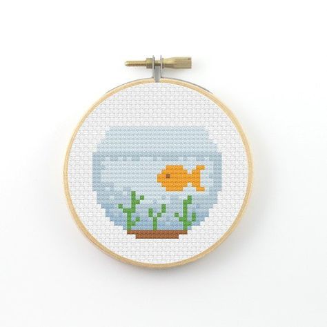 Goldfish Cross Stitch pattern, fish cross stitch, fish pdf pattern, modern cross stitch, easy cross Goldfish Cross Stitch, Fish Cross Stitch, Fish Goldfish, Cross Stitch Easy, Cat Cross Stitch Pattern, Easy Cross, Pola Kristik, Mini Cross Stitch, Cat Cross Stitch