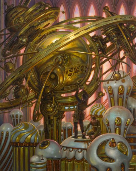 Scifi Decor, Donato Giancola, Perpetual Motion Machine, Cosplay Crafts, Editorial Art, Perpetual Motion, Dnd Art, Fantasy Paintings, Steampunk Clothing