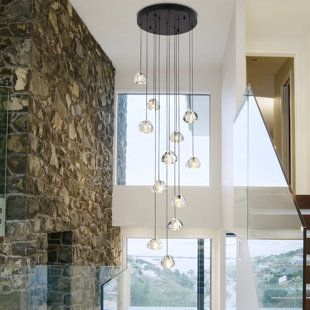 Modern Chandelier High Ceiling Foyer, Stairway Chandelier Modern, Entrance Chandelier Entryway Modern, Globe Chandelier Entryway, Modern Chandelier High Ceiling, Chandelier For Entryway, Chandelier Entryway, Stairs Black, Entry Light