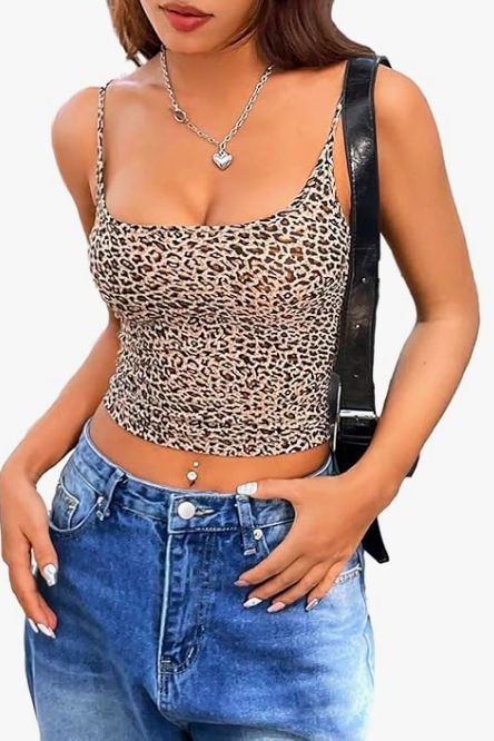 These tank tops go with everything and will look good on everyone. We all love the little leopard microtrend going on right now. Tops Square Neck, Y2k Leopard Print, Leopard Print Cami, Leopard Tank, Cami Crop Top, Amazon Women, Print Top, Cheetah Print, Print Tops