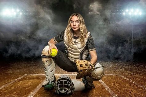 Catcher Photos Softball, Softball Pictures Catcher, Baseball Catcher Poses, Softball Photography Ideas, Catcher Poses Photo Ideas, Catcher Senior Pictures Softball, Baseball Catcher Photoshoot, Catcher Softball Pictures, Softball Photoshoot Ideas Photo Shoot