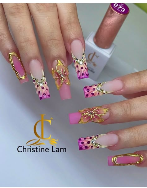 Summer Nailart, Nailart Ideas, Pink Chrome Nails, Pink Pinterest, Airbrush Nails, Vibrant Nails, Long Square Acrylic Nails, Square Acrylic Nails, Luxury Nails