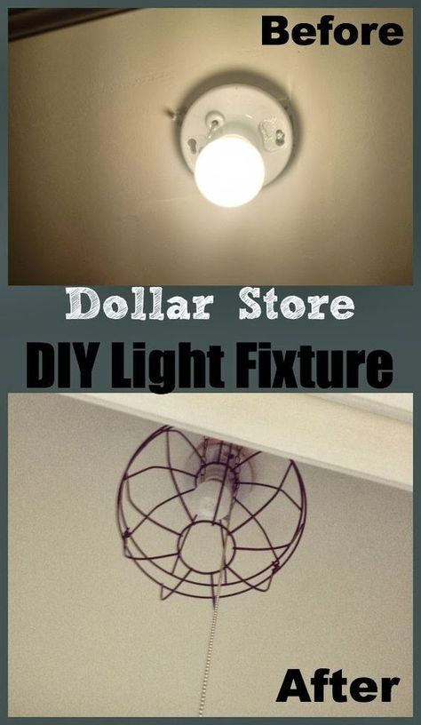 DIY Dollar Store 'Industrial' Light Fixture Using Two Garden Baskets! #lightfixture #lights #diylight www.twoityourself.com Diy Light Bulb Cover, Diy Ceiling Light Cover Ideas, Diy Ceiling Light Cover, Cover Chandelier, Garden Baskets, Bedroom Lighting Diy, Diy Industrial Lighting, Basket Light, Bedroom Furniture Makeover