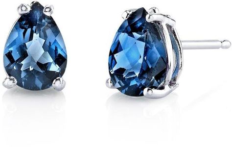 Ice 1 1/2 CT TGW Teardrop-Shaped London Blue Topaz 14K White Gold Solitaire Stud Earrings