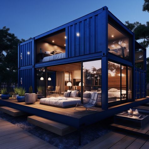 Blue shipping container homes :: Behance Container Home Exterior, Incredible Tiny Homes, Container Home Ideas, Small Barn House, Sea Container Homes, Container Conversions, Shipping Container Home Designs, Interior Layout, Shipping Container House Plans