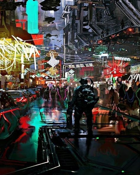 Sci Fi City, Star Wars Concept Art, Cyberpunk Aesthetic, Cyberpunk City, Arte Cyberpunk, Futuristic City, Inspirational Artwork, Cyberpunk Art, City Street