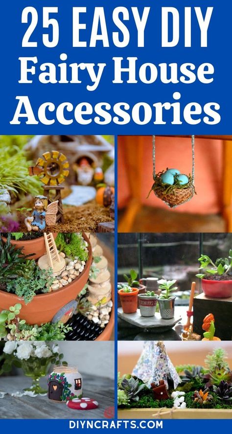 Make your own DIY Fairy House Furniture and Accessories with these fun tutorials. Tons of easy ideas using items you already have around the house! These simple fairy garden ideas are tons of fun and super easy to make. #FairyGarden #FairyFurniture #Fairies #Gnomes #Garden #FairyHouse Diy Fairy Garden Accessories How To Make, Diy Fairy Garden Furniture, How To Make A Fairy Garden Step By Step, Cheap Fairy Garden Ideas, Fairy Garden Scene, Recycled Fairy Garden, Fairy Bird Houses Ideas, Diy Fairy Garden Decor, Fairy Garden Crafts For Kids