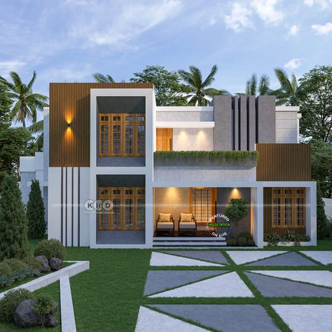 2400 Sq.Ft. Contemporary House Design 2400 Sq Ft House Plans, Residential Building Plan, Kerala Home, Front Elevation Designs, Kerala House Design, Kerala Houses, Building Plan, Contemporary House Design, House Elevation