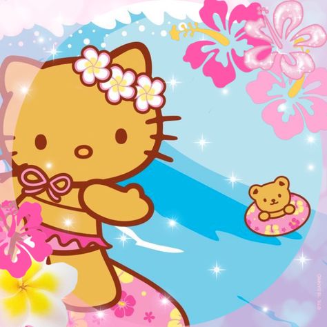 Tropical Hello Kitty App Icon, Beach Hello Kitty Aesthetic, Hello Kitty Beach Widget, Hawaii Aesthetic Hello Kitty, Summer Hello Kitty Pfp, Hello Kitty Gyaru Wallpaper, Hello Kitty Summer Wallpaper Laptop, Gyaru Hello Kitty Pfp, Hello Kitty Summer Widget