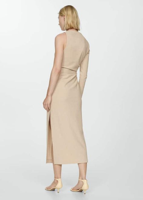 Asymmetric draped gown - Women | Mango United Kingdom Pastel Brown, Draped Gown, One Sleeve Dress, Drape Gowns, Mango Outlet, Asymmetric Neckline, Tailored Dress, Jumpsuit Dress, United Kingdom