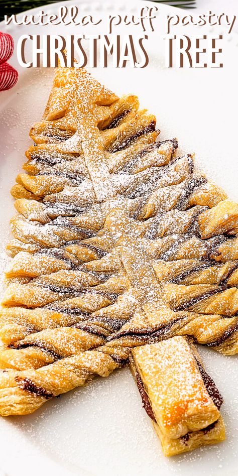 The perfect Christmas dessert! This easy and pretty Nutella Puff Pastry Christmas Tree is so flaky and buttery, with the sweet hazelnut-chocolate flavor of Nutella and just a tiny bit of salt. It’s the perfect pull-apart sweet treat for the holidays! Pastry Tree, Puff Pastry Christmas Tree, Pastry Christmas Tree, Puff Pastry Christmas, Pastry Christmas, Nutella Puff Pastry, Christmas Tree Desserts, Chocolate Puff, Christmas Tree Food