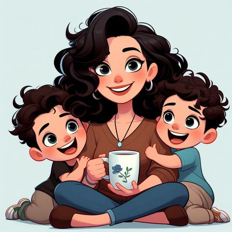 Mom With Twins Drawing, 2025 Planner, Cartoon Mom, Illustration Art Kids, Boy Illustration, Family Cartoon, Twin Mom, Twin Boys, Cartoon Logo