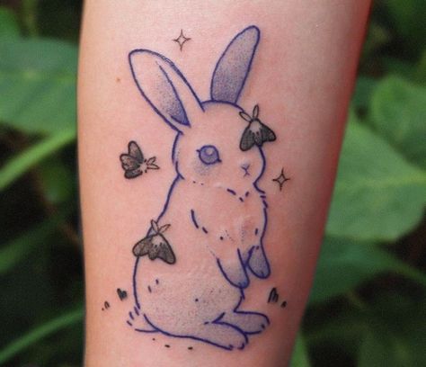 Blue Ink Tattoo, Ink Tattoo Ideas, Blue Ink Tattoos, Blue Butterfly Tattoo, Cute Animal Tattoos, Bunny Tattoo, Childlike Wonder, Framed Tattoo, Whale Tattoos