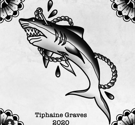 Traditional Shark Tattoo Black, Old School Shark Tattoo Design, Shark Inspired Tattoo, Underground Tattoo Ideas, Old School Shark Tattoo, Traditional Shark Tattoo Design, Shark Tattoo Traditional, American Traditional Shark, Shark Tattoo Design Drawings