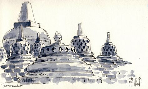 Borobudur, Java | Flickr - Photo Sharing! Buddhist Architecture, Borobudur Temple, Winding Path, Indonesian Art, Watercolor Architecture, Hand Drawing Reference, Temple Art, Architecture Painting, Urban Sketchers