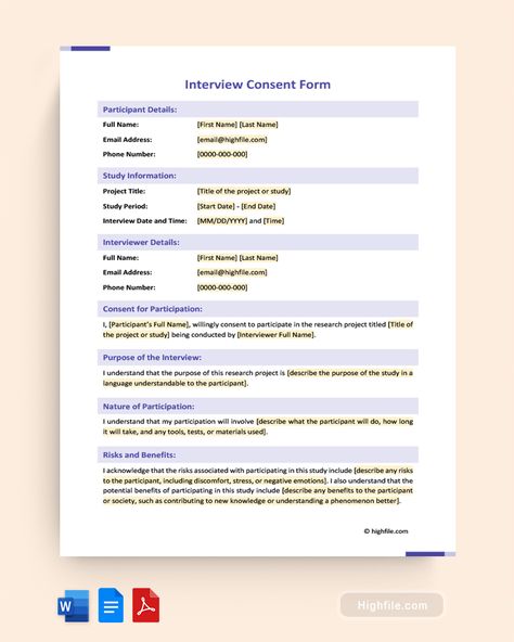 Interview Consent Form Template Consent Forms, Form Template, Research Projects, Digital Content, First Names, Interview, Media, Quick Saves