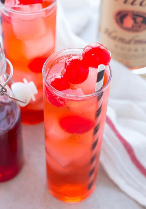 Dirty Shirley Temples | Simply Made Recipes Grenadine Alcohol Drinks, Vodka And Grenadine Drinks, Cocktail Recipes With Grenadine, Cocktail With Grenadine, Drinks With Cherry Vodka, Vodka Grenadine Cocktails, Drinks With Grenadine Cocktails, Drinks With Cherries, Grenadine Recipe Cocktails