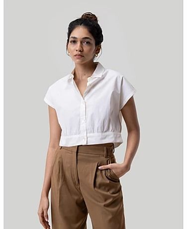 Cropped Top - Macy's Crop Shirt, Cinched Waist, Coat Dress, Retro Inspired, Summer Wardrobe, Women Empowerment, Button Up Shirts, Button Up, Organic Cotton