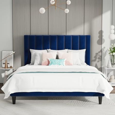 Bed Frame Velvet, Security Design, Platform Bed Frame With Headboard, Bed Frame With Headboard, Full Bed Frame, Luxurious Bed, King Bed Frame, Velvet Bed, Queen Bed Frame