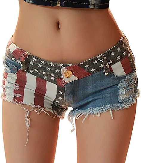 Low Jeans, American Flag Shorts, Wilde Westen, Mid Waist Jeans, Ripped Denim Shorts, Estilo Chic, Mini Short, Denim Cutoffs, Jeans For Short Women