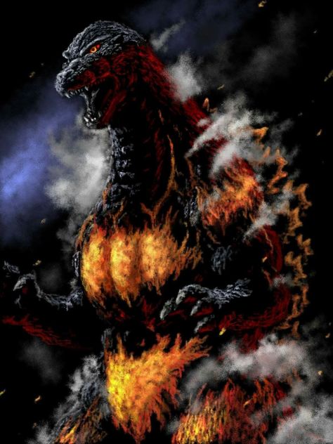 Godzilla King of all Monsters: Burning Godzilla Burning Godzilla 1995, Thermonuclear Godzilla, Godzilla 1995, Godzilla Poster, Burning Godzilla, Monochromatic Wallpaper, Godzilla Tattoo, Godzilla 2, Monster Pictures