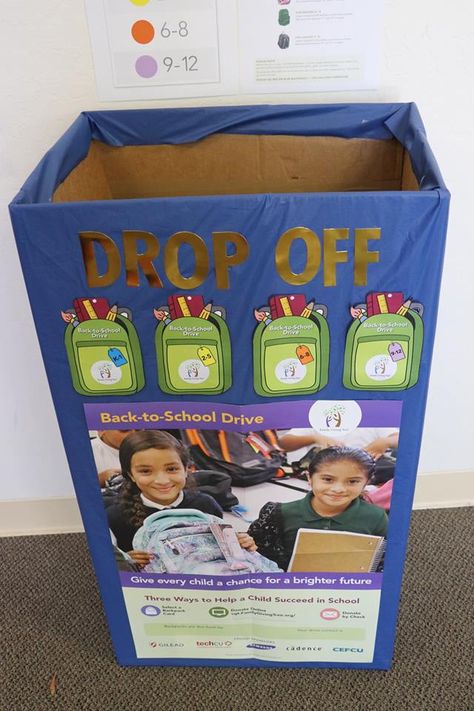 School Drive Box Ideas, Back To School Donation Box Ideas, School Donation Box Ideas, Donation Box Ideas Diy, Funny Homeless Signs, Fundraising Signs, School Donations, Homeless Care Package, School Supply Drive