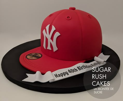 Baseball Cap Cake, Birthday Cake For Papa, Yankee Cake, Cake Design For Men, Baseball Numbers, Red Baseball Cap, Yankees Baseball Cap, Cap Cake, Baseball Cake