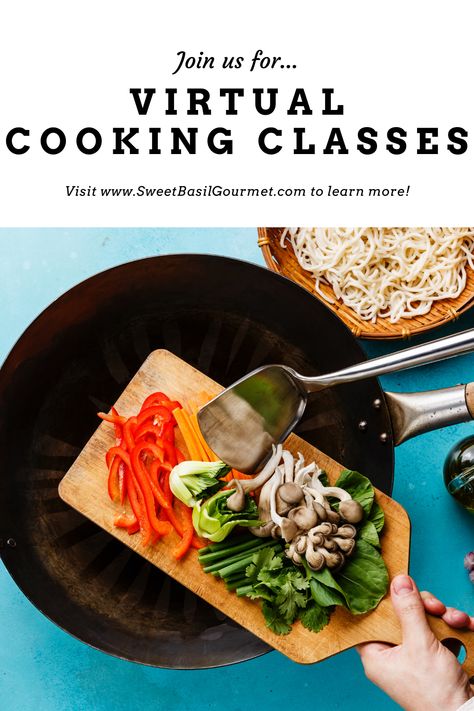 Every Wednesday from 4-6pm MST, our expert Chef Lisa Brisch hosts virtual cooking classes. Each week's menu is different, and this is a can't miss opportunity to not only learn new recipes and improve your cooking skill, but also to meet new friends and be part of a community. We can't wait to have you join us! You can browse our classes at the link (click the post) - be sure to book seats ahead of time so the class you want doesn't fill up! Online Cooking Classes, Summer Schedule, Cooking Hacks, Sweet Basil, Class Schedule, Link Click, Cooking Class, Cooking School, Cooking Skills