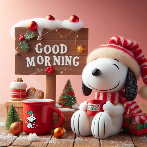 Hello December Snoopy, Snoopy Breakfast, Christmas Good Morning Quotes, Snoopy Winter Wallpaper, December Greetings, Snoopy Good Morning, Snoopy Xmas, Cute Picture Quotes, Good Morning Christmas